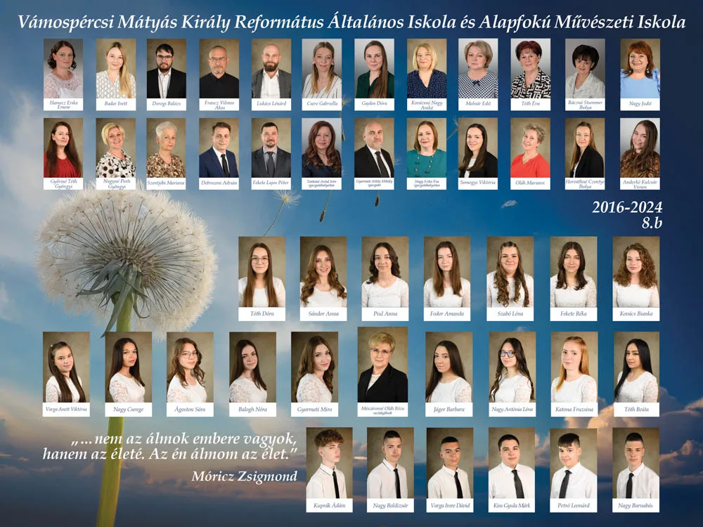 Általános iskolai tabló pitypangos dizájnnal – Vámospércsi Mátyás Király Református Általános Iskola